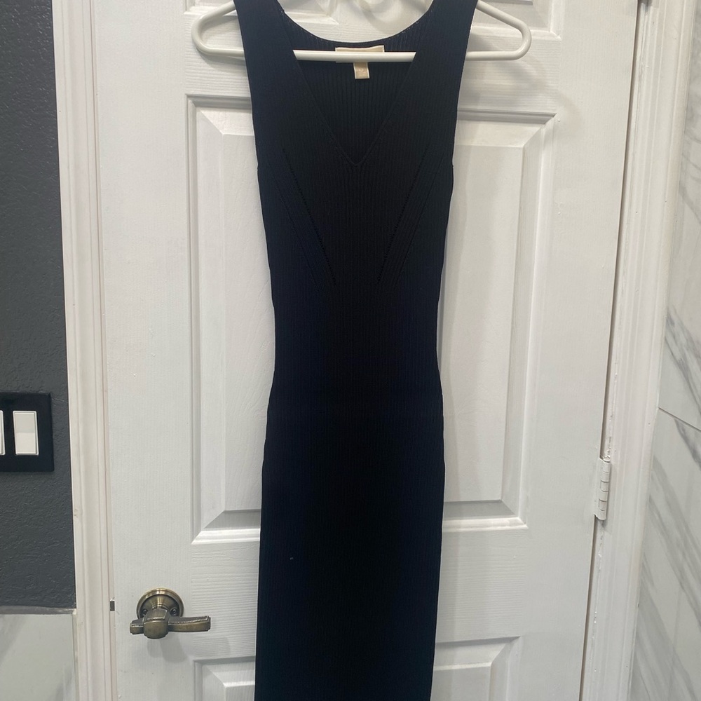 Michael Kors black ribbed midi dress